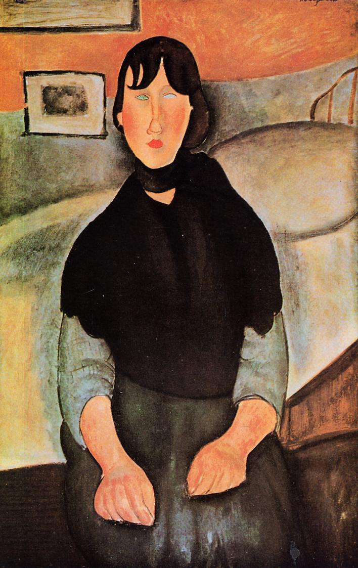 Dark Young Woman Seated by a Bed (1918).