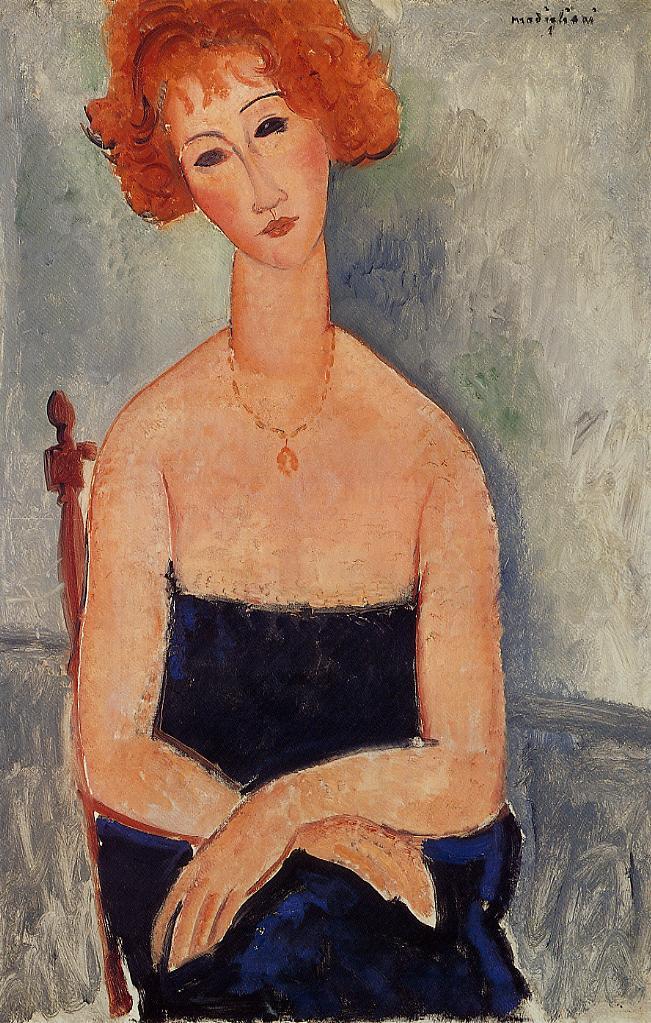 Redheaded woman wearing a pendant (1918).