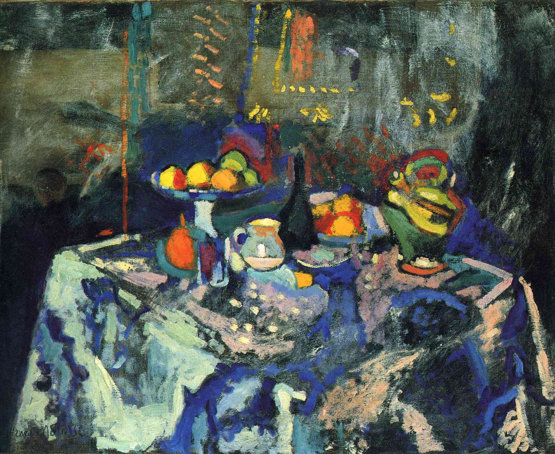 Still Life with Vase, Bottle and Fruit (1906).