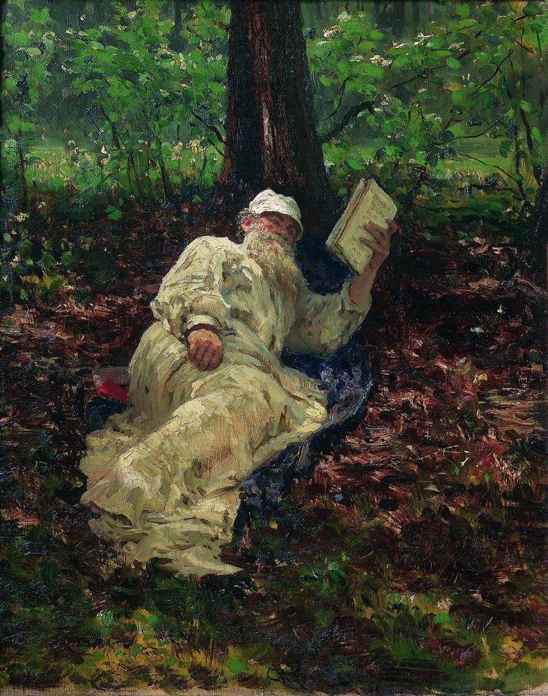 Leo Tolstoy in the forest (1891).