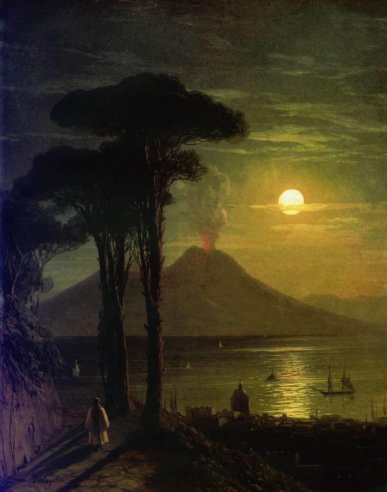 The Bay of Naples at moonlit night. Vesuvius (1840).