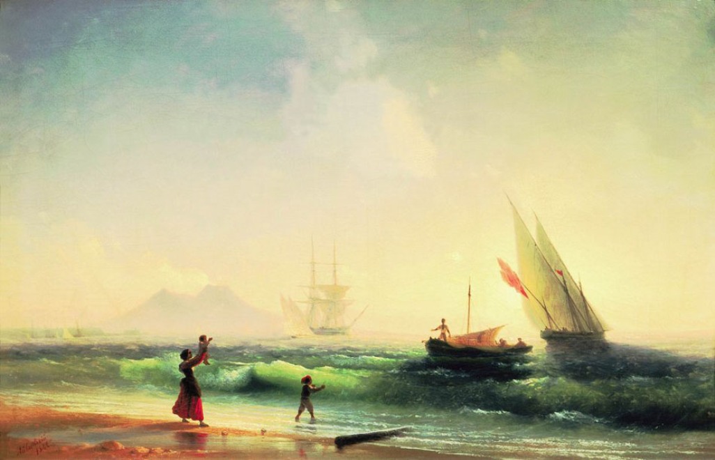 Meeting of a fishermen on coast of the bay of Naples (1842).
