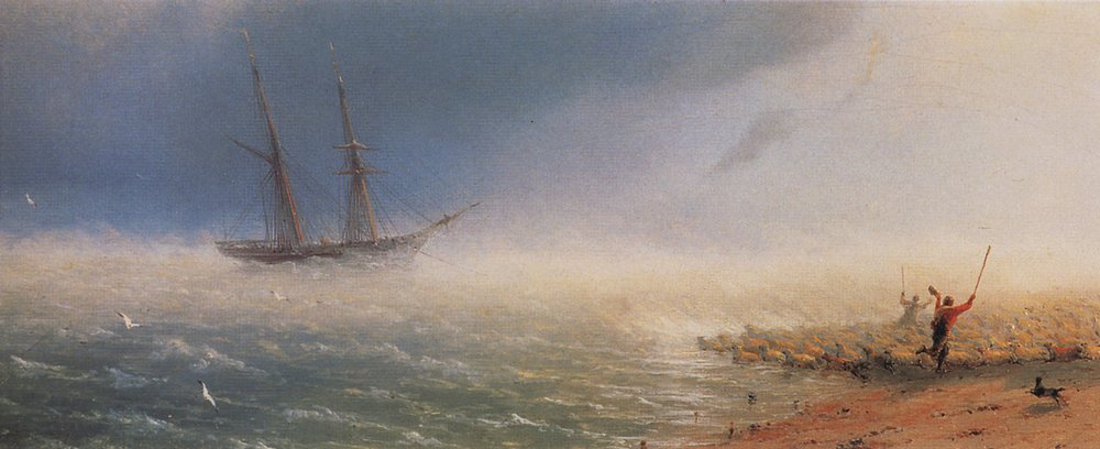 Sheep which forced by storm to the sea (1855).