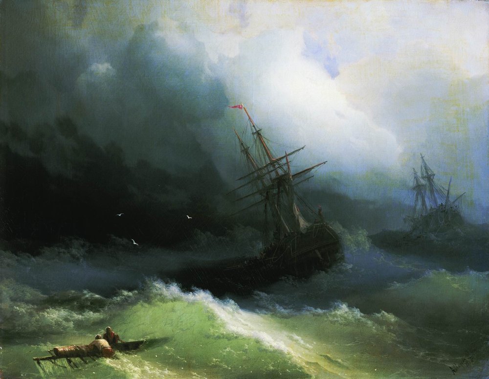 Ships in the stormy sea (1866).