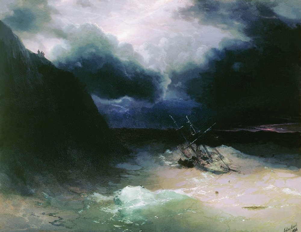 Sailing in a storm (1881).