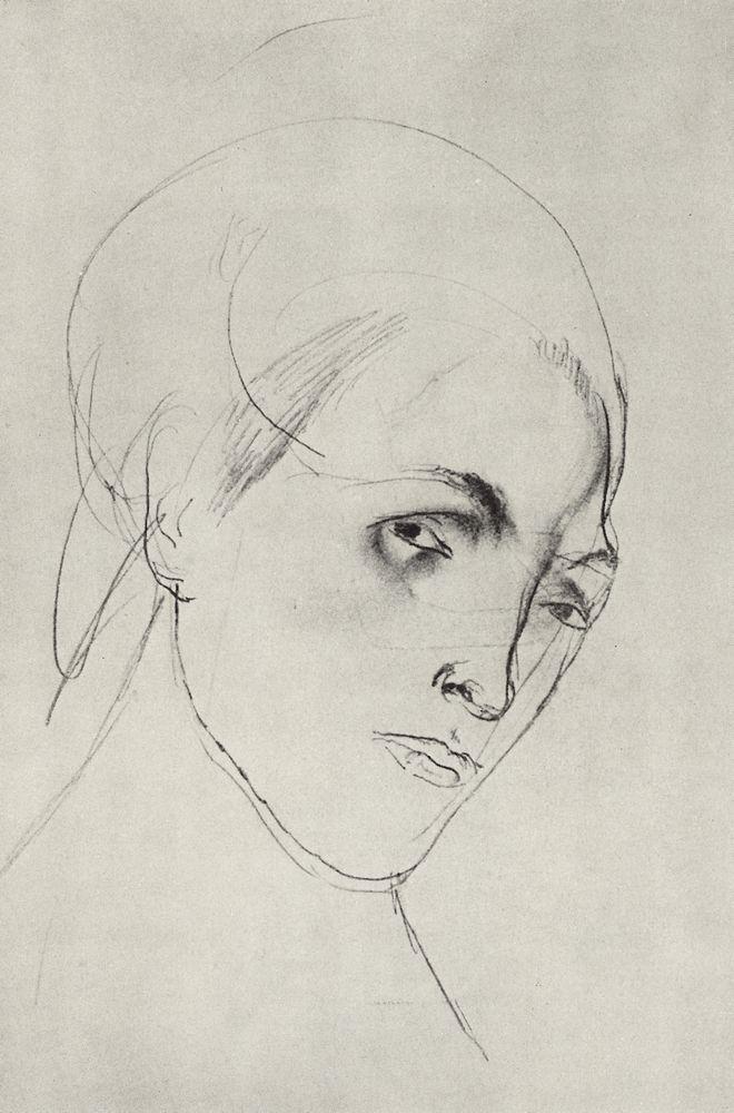 Sketch of a woman's head to the picture Mother (1911).