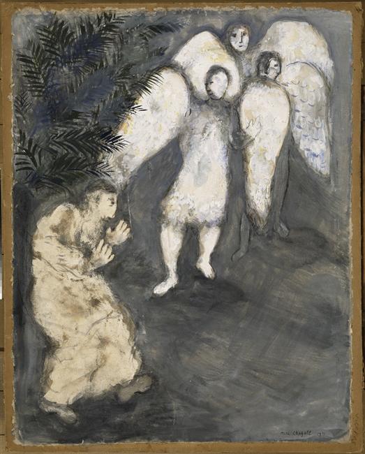 Abraham prostrated himself front of three angels (1931).