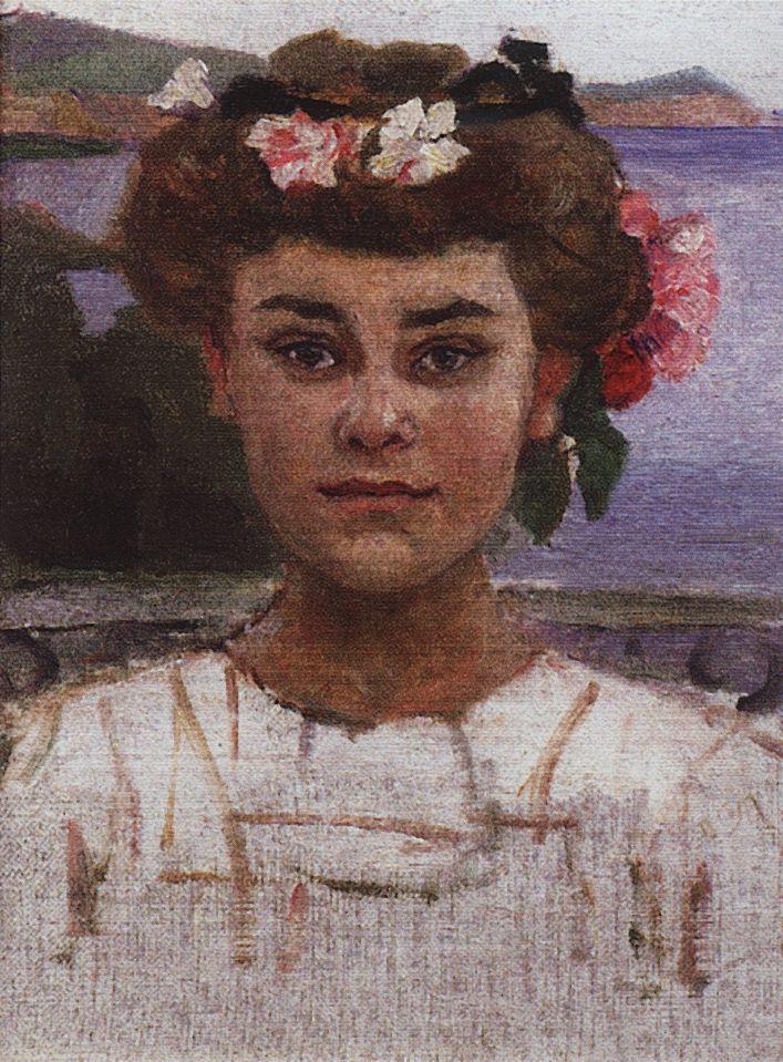 Head of girl. Portrait of Z. S. Khaminova. (1908).