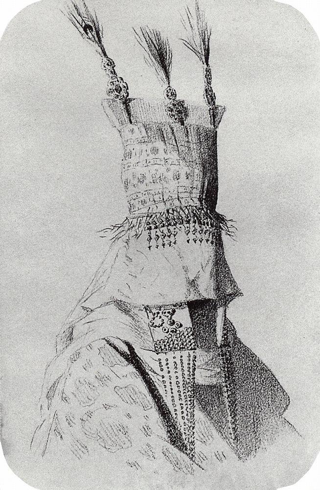 Kyrgyz-bride outfit with a headdress covering the face (1870).