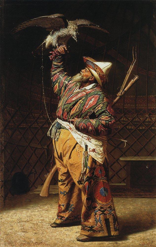 A rich Kyrgyz hunter with a falcon (1871).