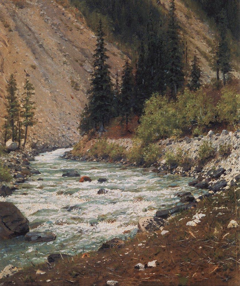 Mountain stream in Kashmir (1875).