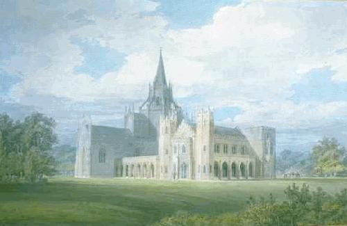 Perspective View of Fonthill Abbey from the South West (1799).